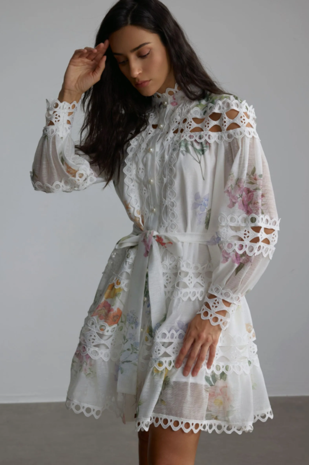 Alice Floral Print Lace Panelled Mini Dress | Dress In Beauty Alice Floral Print Lace Panelled Mini Dress | Dress In Beauty