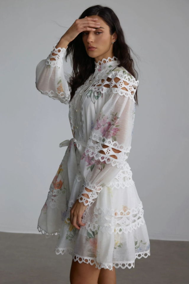 Alice Floral Print Lace Panelled Mini Dress | Dress In Beauty Alice Floral Print Lace Panelled Mini Dress | Dress In Beauty