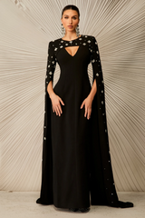 Crystal Cape Sleeve Maxi Dress Crystal Cape Sleeve Maxi Dress