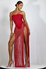 Eleanor Strapless Fringe Maxi Dress Eleanor Strapless Fringe Maxi Dress