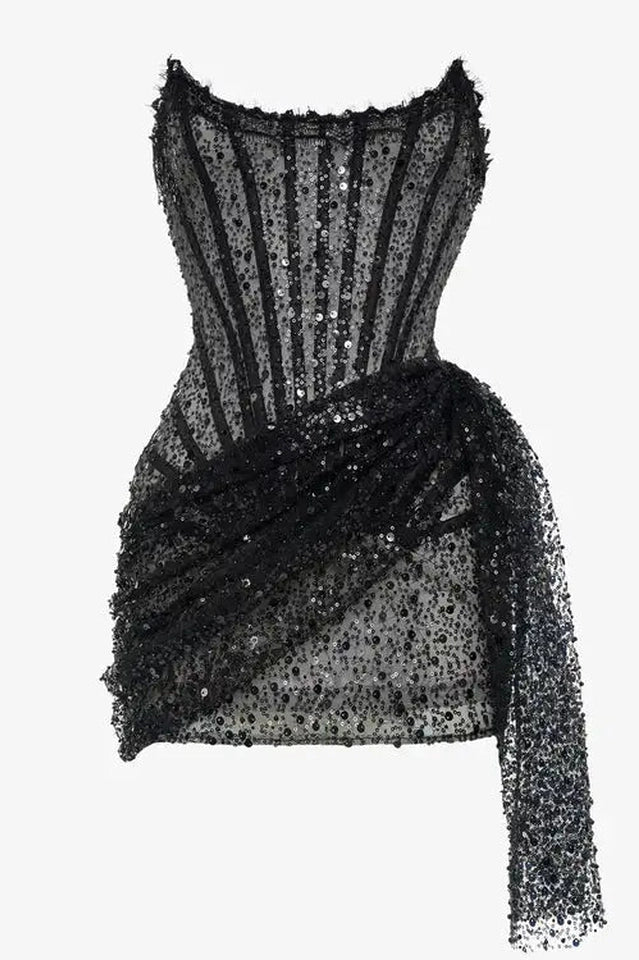 Sequin Corset Draped Strapless Mini Dress | Dress In Beauty Sequin Corset Draped Strapless Mini Dress | Dress In Beauty