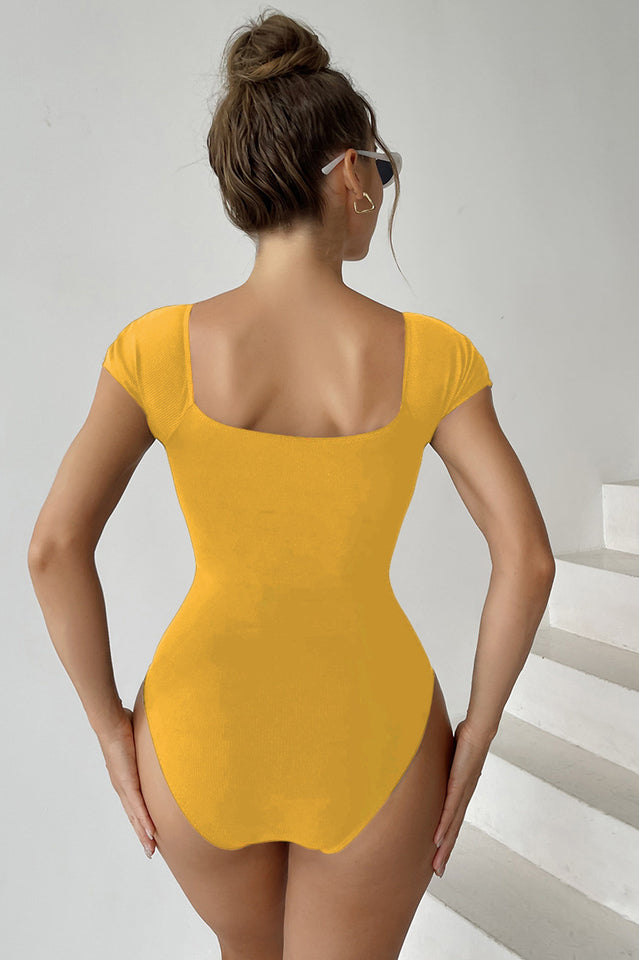 Solid Front Zipper Round Neck Bathing Suit | Dress In Beauty Solid Front Zipper Round Neck Bathing Suit | Dress In Beauty