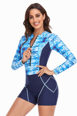 Surf Print Long Sleeve One Piece Swimsuit | Dress In Beauty Surf Print Long Sleeve One Piece Swimsuit | Dress In Beauty