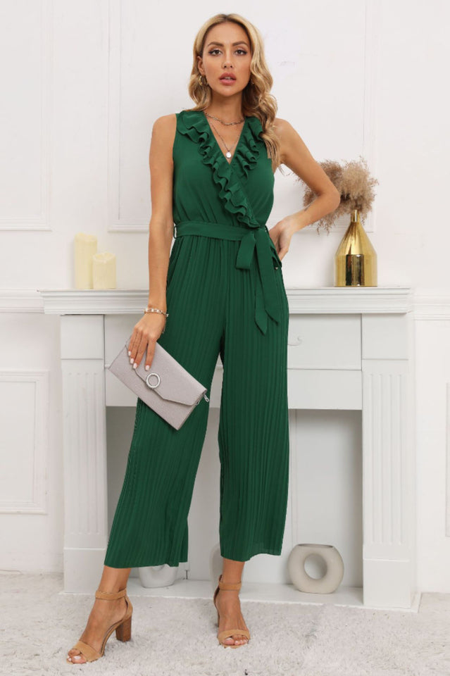 Calf Length Pleated Ruffled Jumpsuit | Dress In Beauty Calf Length Pleated Ruffled Jumpsuit | Dress In Beauty
