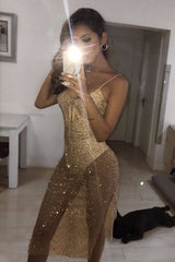 Sequins Strap Split See Through Mesh Dress - Dress In Beauty Sequins Strap Split See Through Mesh Dress - Dress In Beauty