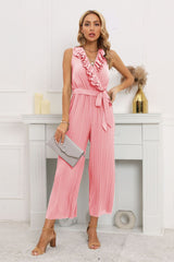 Calf Length Pleated Ruffled Jumpsuit | Dress In Beauty Calf Length Pleated Ruffled Jumpsuit | Dress In Beauty