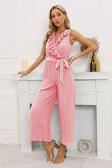 Calf Length Pleated Ruffled Jumpsuit | Dress In Beauty Calf Length Pleated Ruffled Jumpsuit | Dress In Beauty