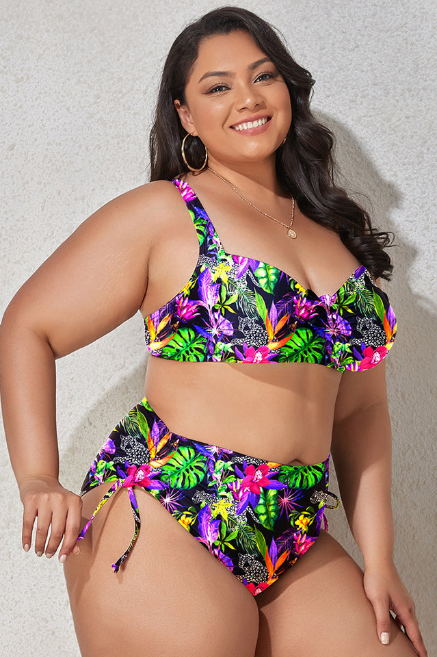 (L-4XL) Floral Adjustable Side Bikini Set | Dress In Beauty (L-4XL) Floral Adjustable Side Bikini Set | Dress In Beauty