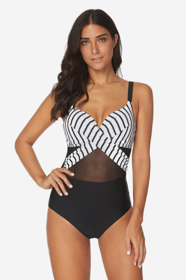 Mesh Striped One Piece Swimwear - Dress In Beauty Mesh Striped One Piece Swimwear - Dress In Beauty