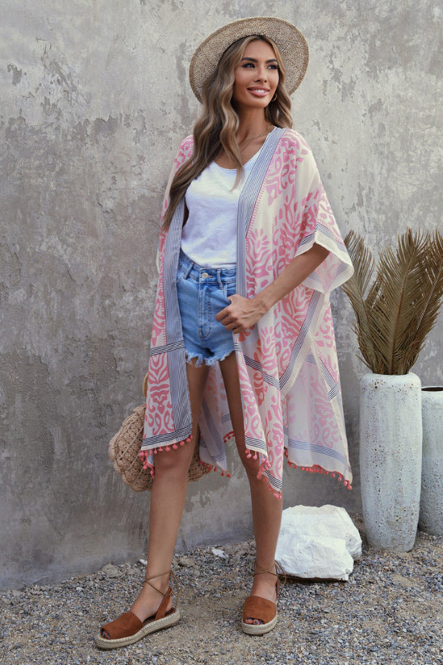 Seaside Resort Cardigan Printed Pompom Kimono | Dress In Beauty Seaside Resort Cardigan Printed Pompom Kimono | Dress In Beauty