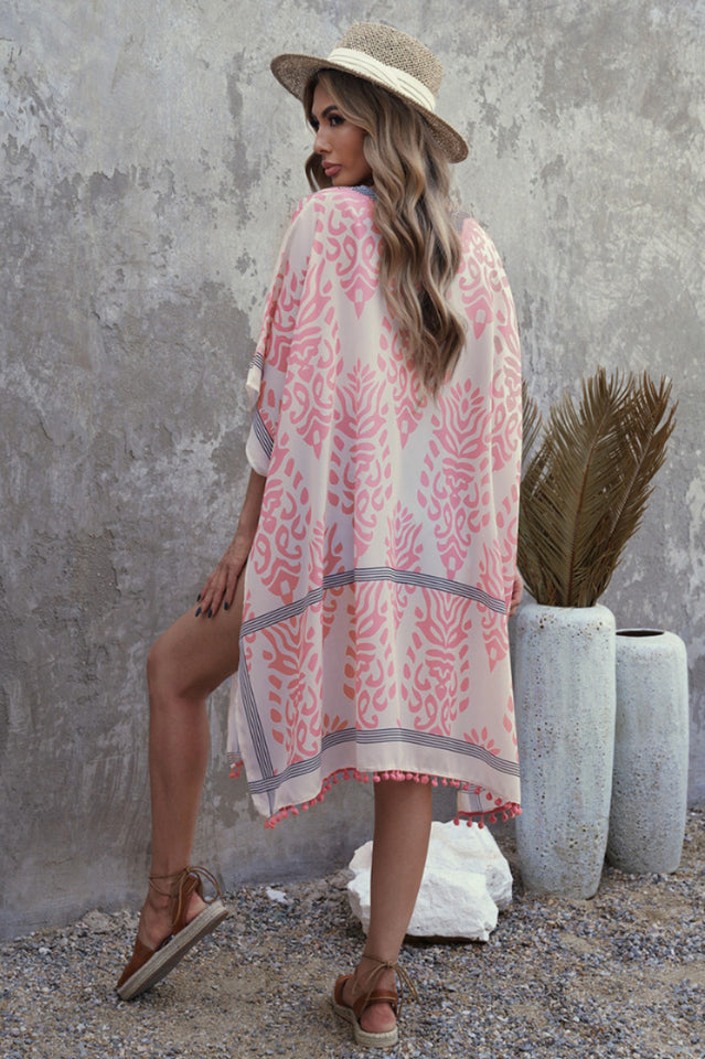 Seaside Resort Cardigan Printed Pompom Kimono | Dress In Beauty Seaside Resort Cardigan Printed Pompom Kimono | Dress In Beauty