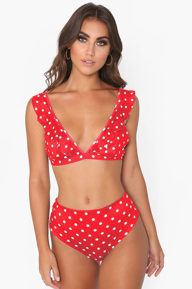Polka Dot High Waist Ruffle Bikini - Dress In Beauty Polka Dot High Waist Ruffle Bikini - Dress In Beauty