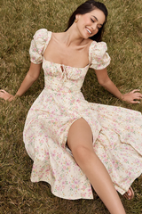 Floral Puff Sleeve Boho Midi Dress - Dress In Beauty Floral Puff Sleeve Boho Midi Dress - Dress In Beauty