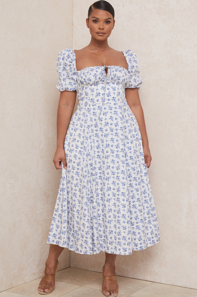 Floral Puff Sleeve Boho Midi Dress Floral Puff Sleeve Boho Midi Dress