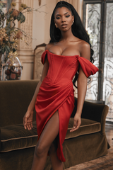 Satin Off Shoulder Dress - Dress In Beauty Satin Off Shoulder Dress - Dress In Beauty