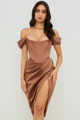 Satin Off Shoulder Dress - Dress In Beauty Satin Off Shoulder Dress - Dress In Beauty