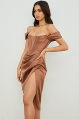 Satin Off Shoulder Dress - Dress In Beauty Satin Off Shoulder Dress - Dress In Beauty