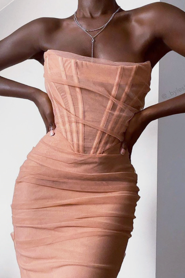 Mesh Strapless Corset Dress - Dress In Beauty Mesh Strapless Corset Dress - Dress In Beauty