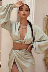 Silky Satin Draped Top+Skirt Sets - Dress In Beauty Silky Satin Draped Top+Skirt Sets - Dress In Beauty