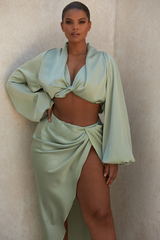 Silky Satin Draped Top+Skirt Sets - Dress In Beauty Silky Satin Draped Top+Skirt Sets - Dress In Beauty