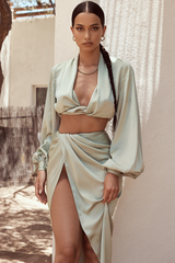 Silky Satin Draped Top+Skirt Sets - Dress In Beauty Silky Satin Draped Top+Skirt Sets - Dress In Beauty