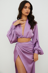 Silky Satin Draped Top+Skirt Sets - Dress In Beauty Silky Satin Draped Top+Skirt Sets - Dress In Beauty