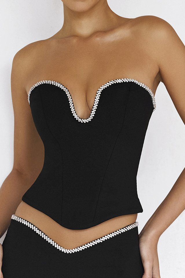 Black Crystal Trimmed Corset | Dress In Beauty Black Crystal Trimmed Corset | Dress In Beauty