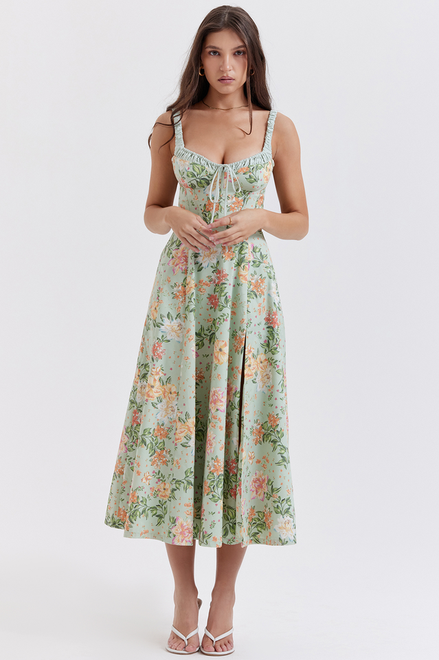 Sabrina Light Jade Print Bustier Sundress | Dress In Beauty Sabrina Light Jade Print Bustier Sundress | Dress In Beauty