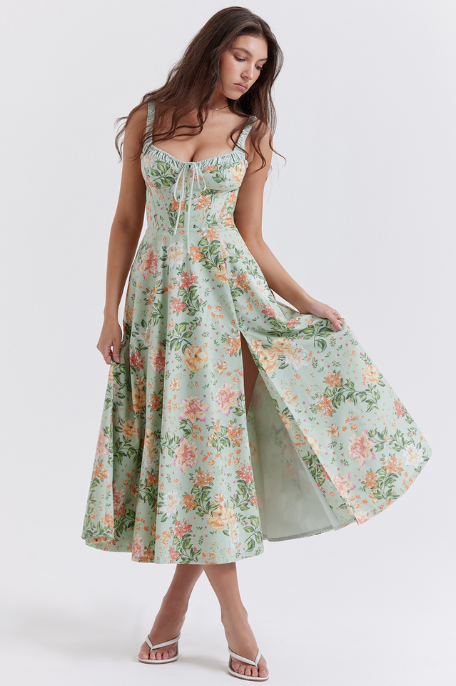 Sabrina Light Jade Print Bustier Sundress | Dress In Beauty Sabrina Light Jade Print Bustier Sundress | Dress In Beauty