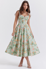 Sabrina Light Jade Print Bustier Sundress | Dress In Beauty Sabrina Light Jade Print Bustier Sundress | Dress In Beauty