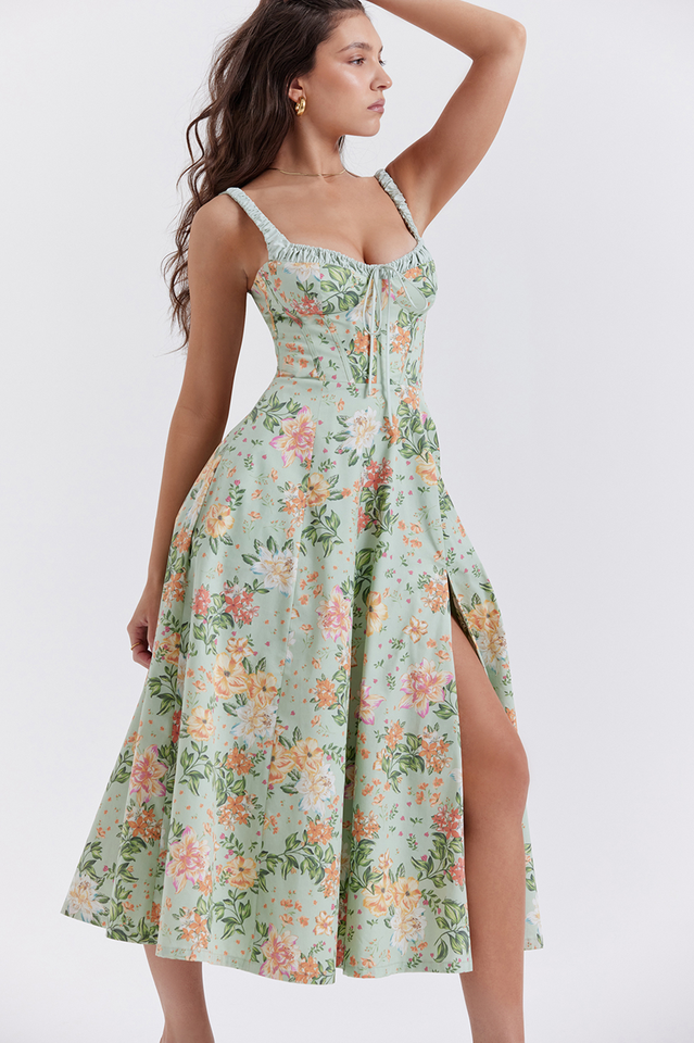 Sabrina Light Jade Print Bustier Sundress | Dress In Beauty Sabrina Light Jade Print Bustier Sundress | Dress In Beauty