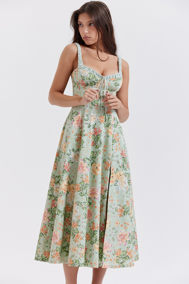 Sabrina Light Jade Print Bustier Sundress | Dress In Beauty Sabrina Light Jade Print Bustier Sundress | Dress In Beauty