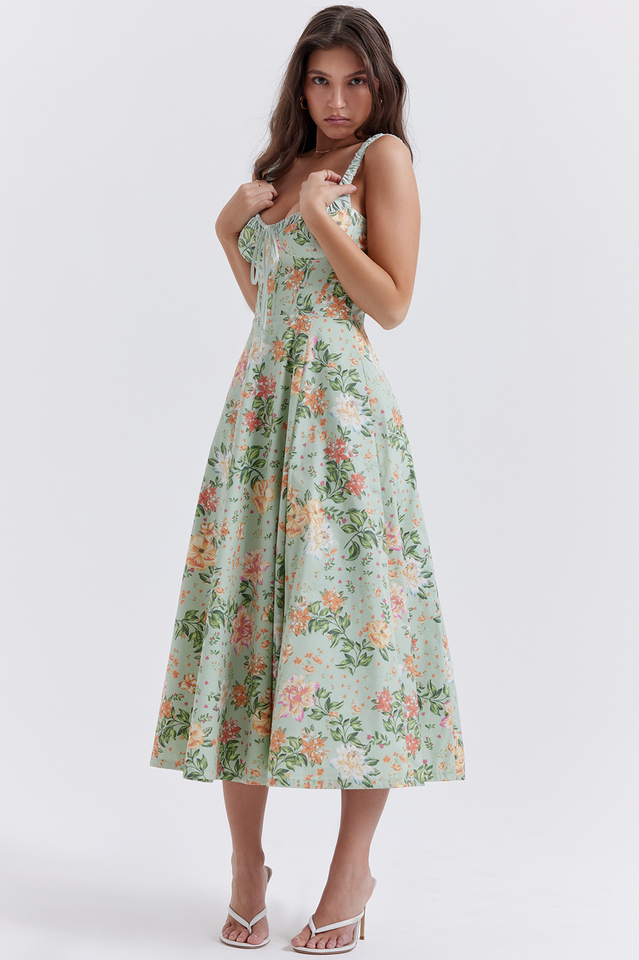Sabrina Light Jade Print Bustier Sundress | Dress In Beauty Sabrina Light Jade Print Bustier Sundress | Dress In Beauty