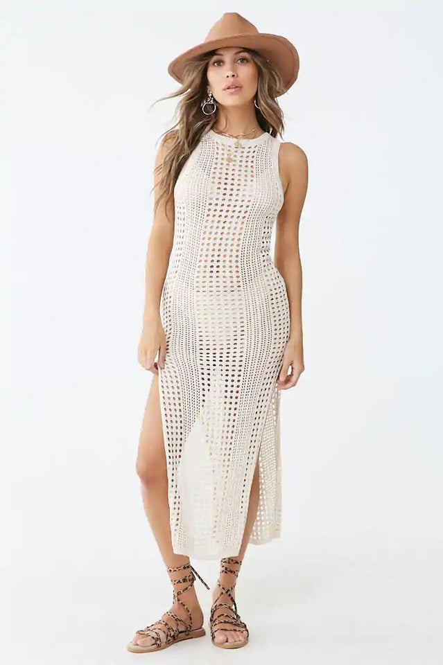 Knitted Cutout Split Beach Cover Up Dress | Dress In Beauty