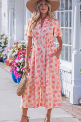 Pink Polka Dot Smocked Waist Midi Dress | Dress In Beauty