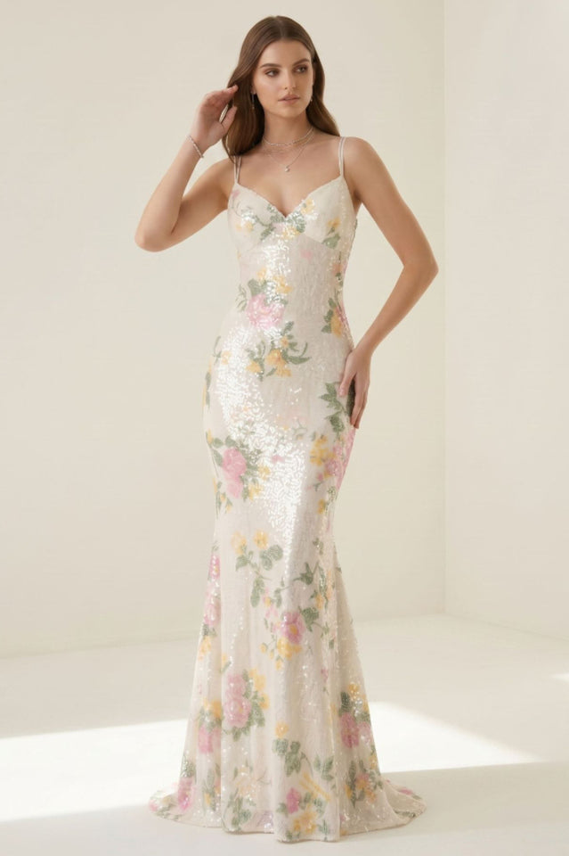 Elora Floral Sequin Lace-Up Mermaid Dress | Dress In Beauty