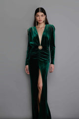 Margot Deep V Neck Velvet Gown | Dress In Beauty