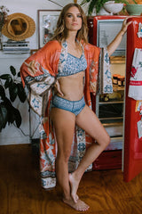 Floral Crane Print Kimono With Belt | Dress In Beauty