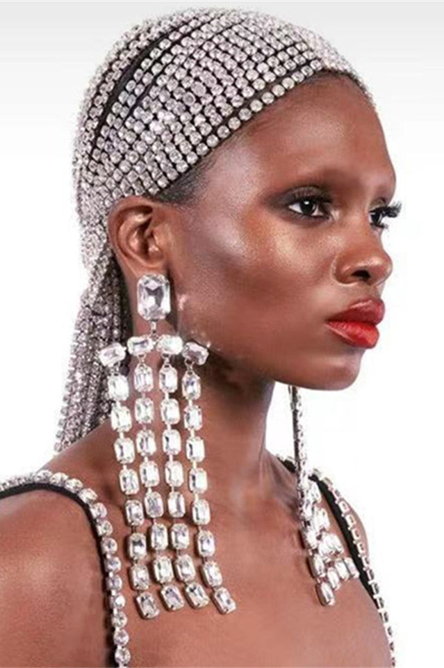 Enid Rhinestone Long Tassels Earrings | Dress In Beauty