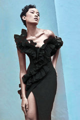 One Shoulder Ruffle Maxi Dress