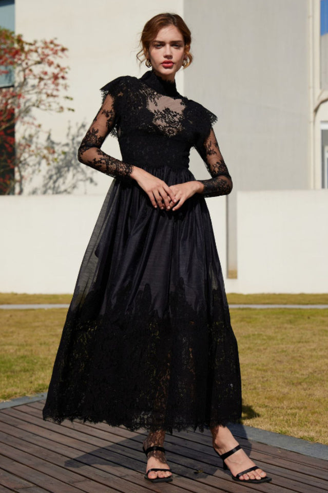 black stitching lace dress Loulou de Saison Loulou Studio Evans Mini Dress