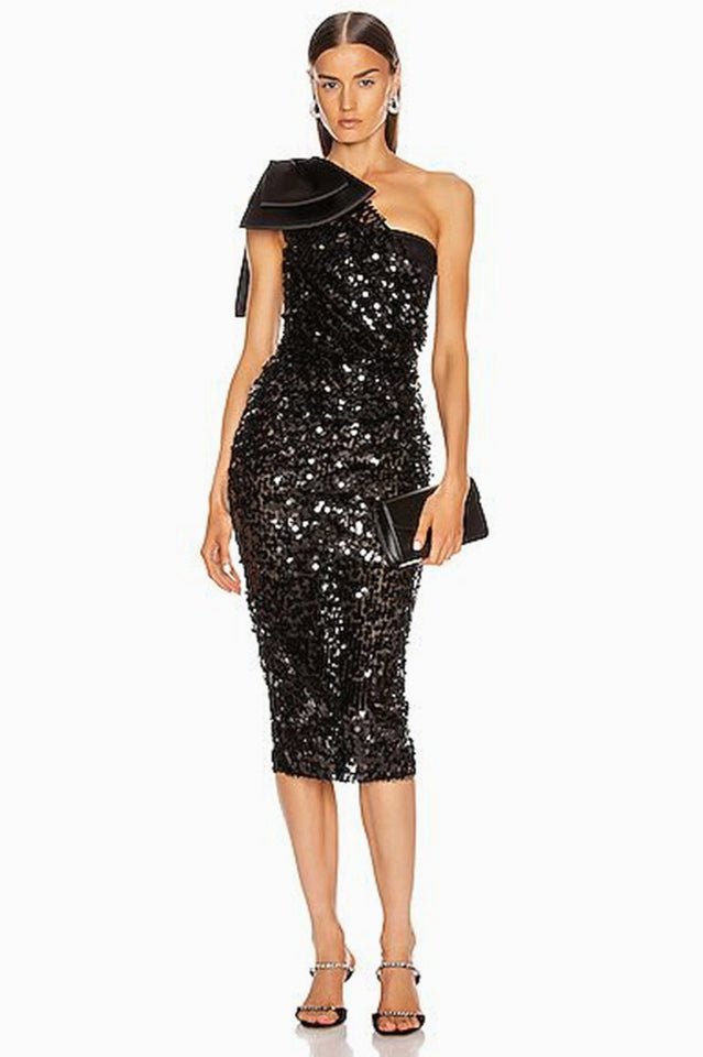 Sequined Longuette Dress With Bow | Dress In Beauty