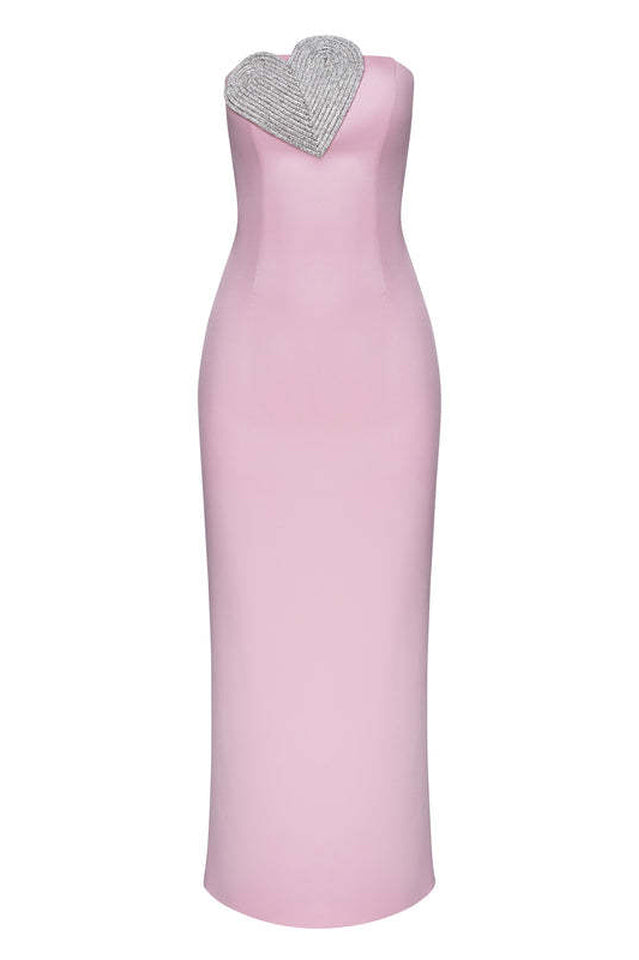 Heart Embellished Strapless Cady Column Dress | Dress In Beauty
