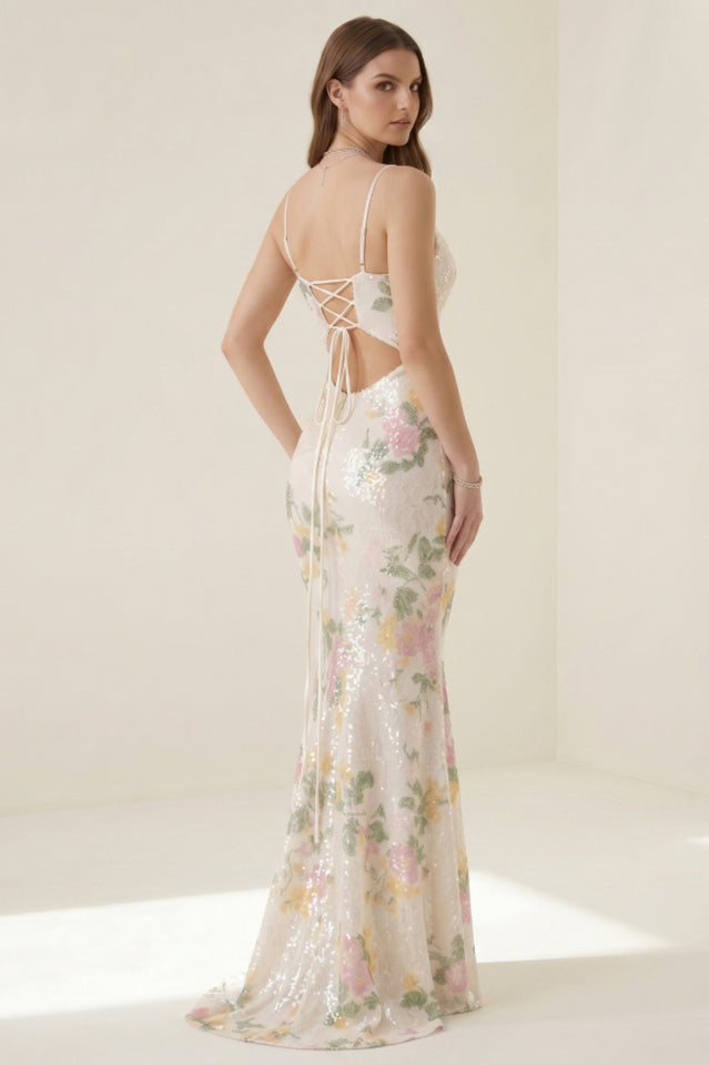 Elora Floral Sequin Lace-Up Mermaid Dress | Dress In Beauty