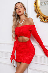Off Shoulder Floral Embellished Mini Dress