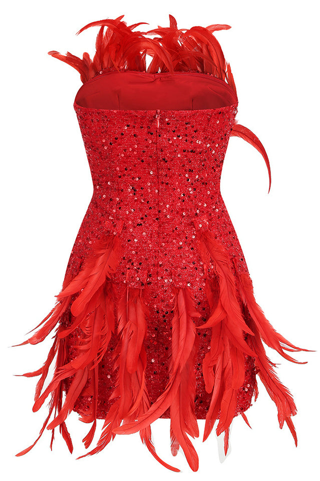 Strapless Sequin Feather Embellished Mini Dress | Dress In Beauty