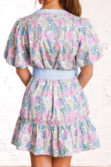 Floral Print Puff Sleeve Belted Mini Dress | Dress In Beauty