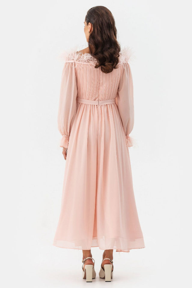 Lilian One Shoulder Feather Long Sleeve Dress | Dress In Beauty