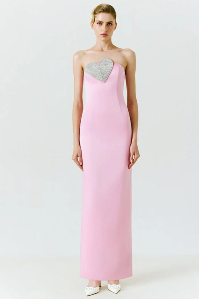 Heart Embellished Strapless Cady Column Dress | Dress In Beauty