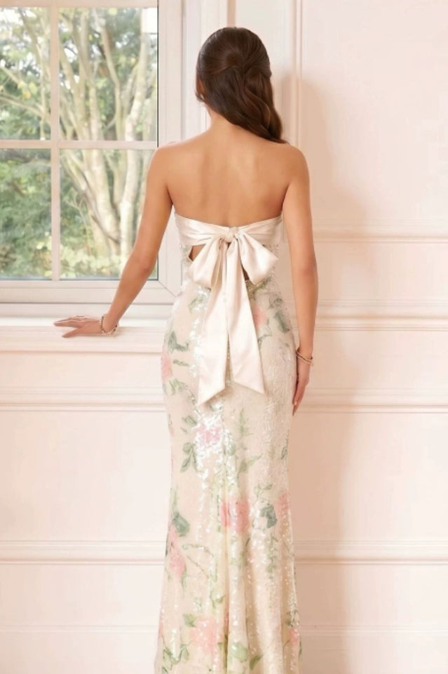 Angelina Satin Tie-Back Floral Sequin Dress | Dress In Beauty